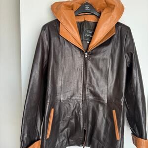 Italian Black and brown leather jacket size medium /large